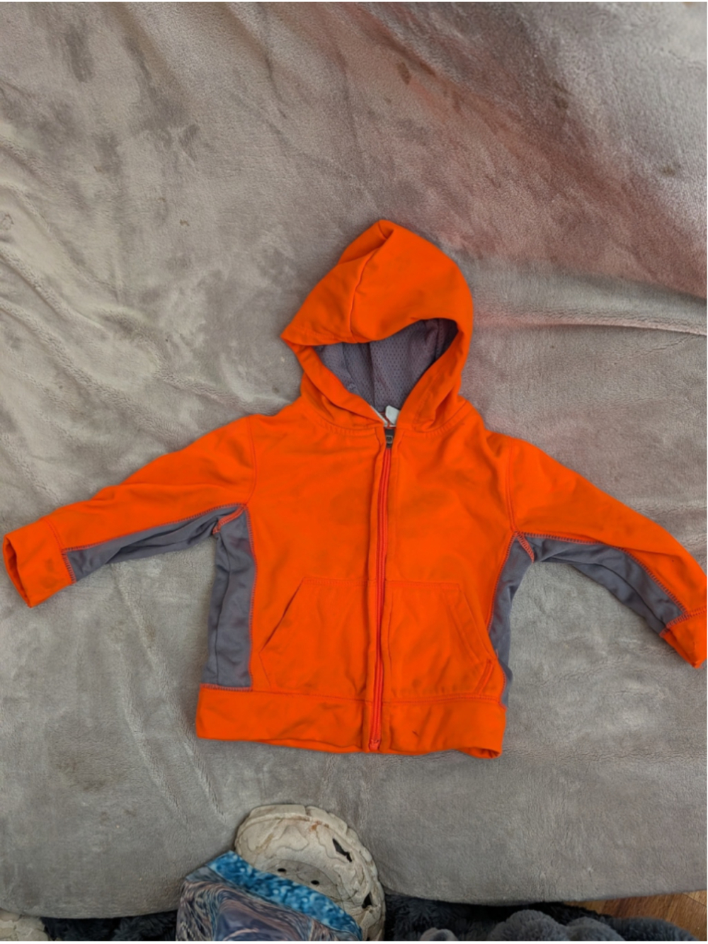 Toddler Boys hunter Orange Zip Hoodie Jacket 24M Gray Panels Athletic Style
